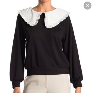 elodie Womens Black Babydoll Sweatshirt Knit Top White Collar Size XS New